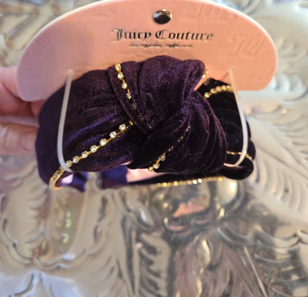 Juicy Couture Velvet Knotted Headband with Gold Bead Trim